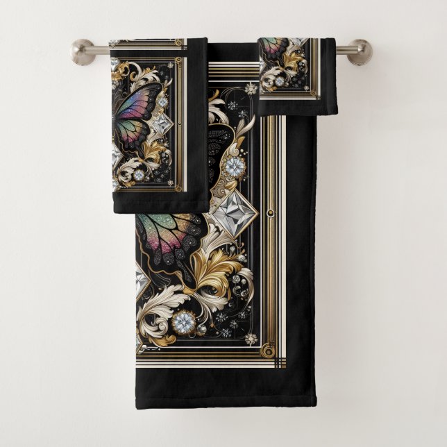 Conjunto De Toalhas Rainbow Butterfly Art Deco Art Nouveau (Insitu)