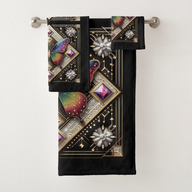 Conjunto De Toalhas Rainbow Butterfly Art Deco Art Nouveau (Insitu)