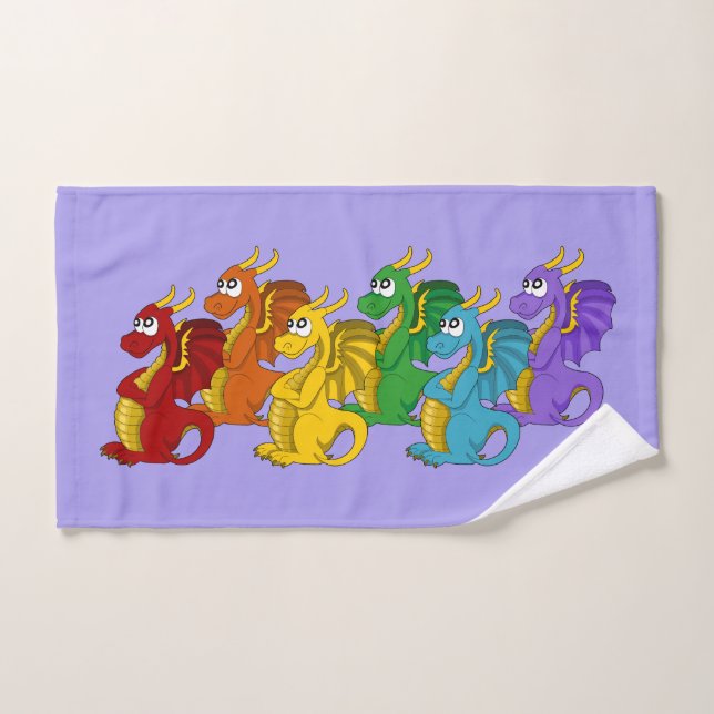 Conjunto De Toalhas Rainbow colorful dragons cartoon  (Toalha de mão)