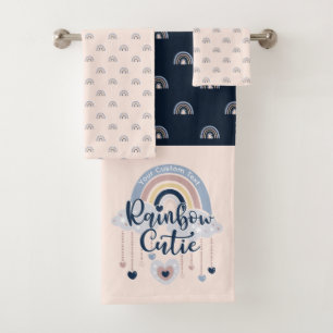 Conjunto De Toalhas Rainbow Cutie and Hearts Girl's Personalizado