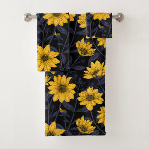 Conjunto De Toalhas Raízes solares, girassol selvagem, amarelo e azul
