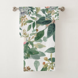 Conjunto De Toalhas Ramalhete Botânico Aquarela Folhas de Eucalipto