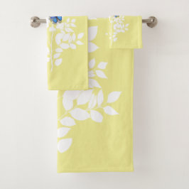 Conjunto De Toalhas Ramo folhoso branco e uma borboleta azul
