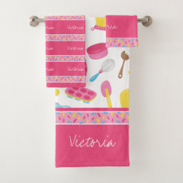 Conjunto De Toalhas Rapariga Baker - Cozinhar Rosa Padrão Chef Criança