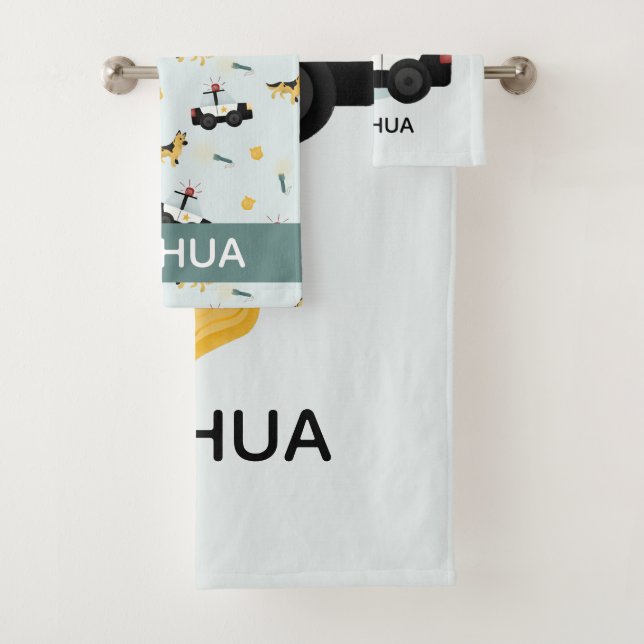 Conjunto De Toalhas Rapazes, Crianças De Padrão De Carro Azul Da Políc (Insitu)