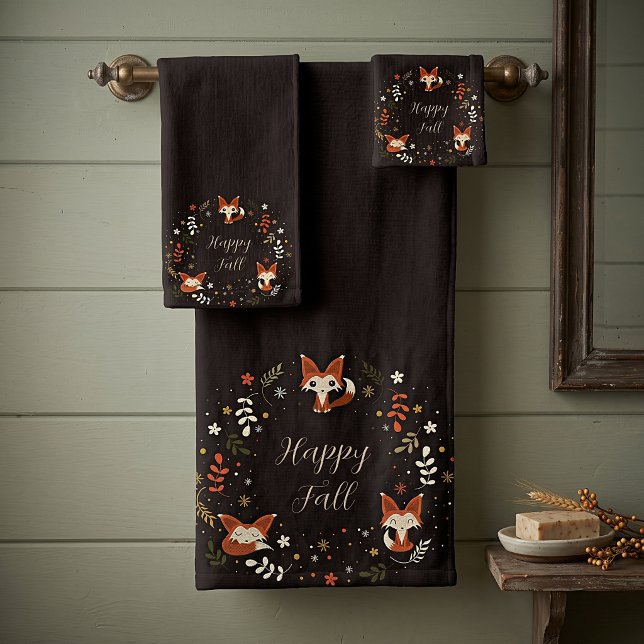 Conjunto De Toalhas Raposas de outono com texto personalizável  (Criador carregado)