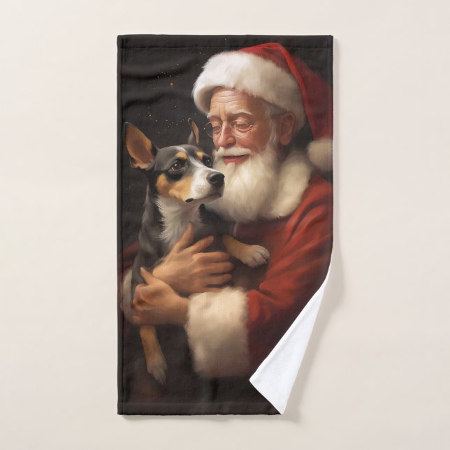 Conjunto De Toalhas Rat Terrier com Papai Noel Natal Festivo (Toalha de mão)