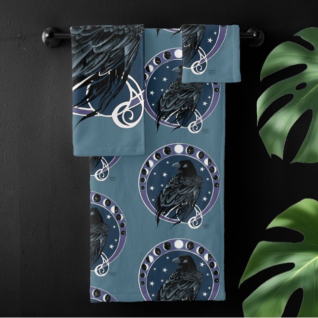 Conjunto De Toalhas Raven Moon Phases Stars Azul (Criador carregado)