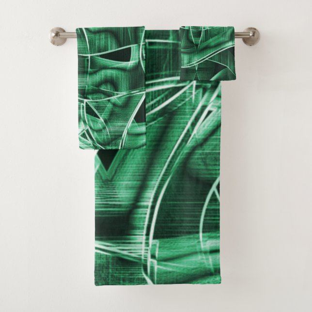 Conjunto De Toalhas Recortes verdes em acrílico sobrepostos e cruzados (Insitu)