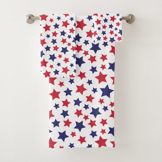 Conjunto De Toalhas Red and Blue Stars, 4th of July, White Background (Insitu)