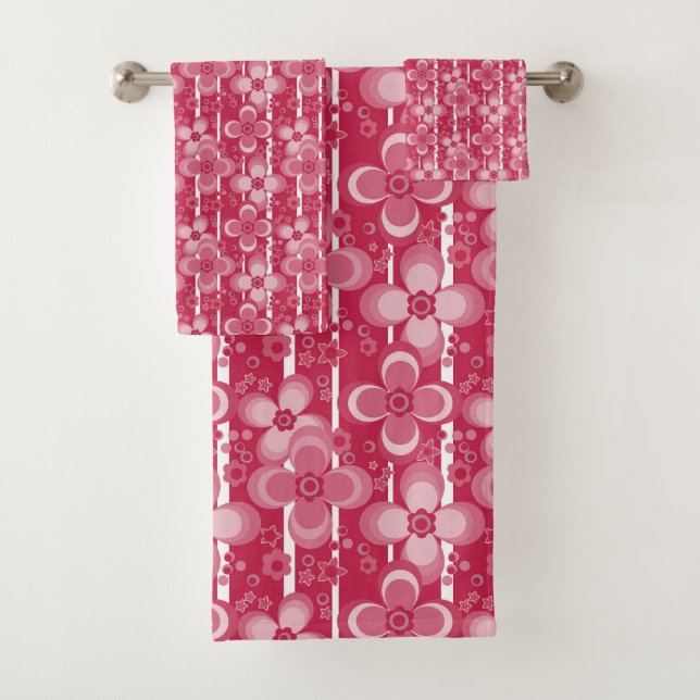 Conjunto De Toalhas Red and white floral pattern (Insitu)