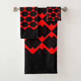 Conjunto De Toalhas Red Black Interlock Geométrico 3 Peça