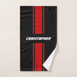 Conjunto De Toalhas Red Black Racing Stripes White Monogramas Boys