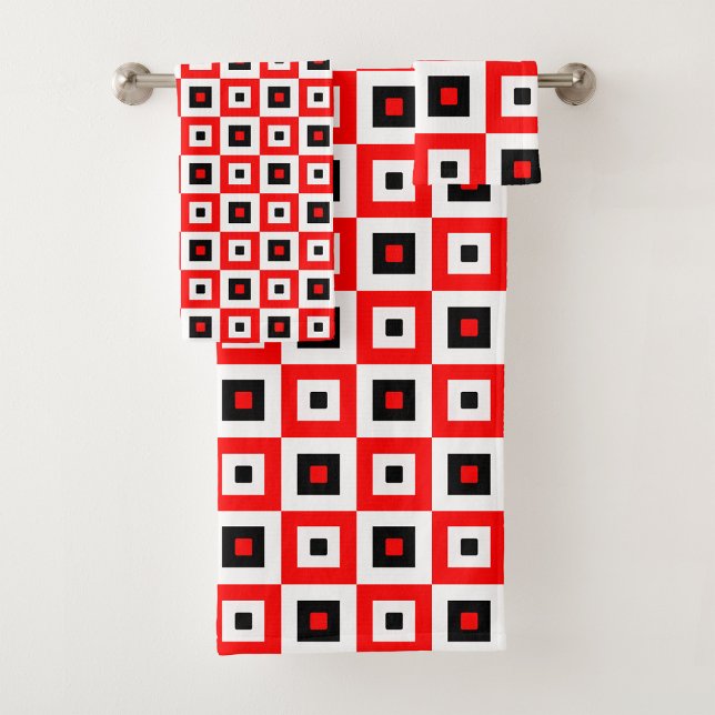 Conjunto De Toalhas Red Black White Checkered Squares Pattern Design (Criador carregado)