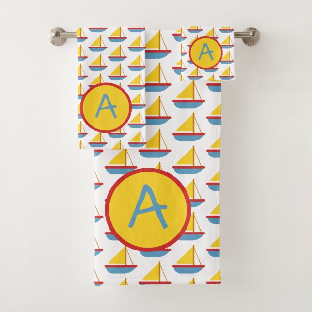 Conjunto De Toalhas Red Blue and Yellow Toy Sailboat Monogram (Insitu)