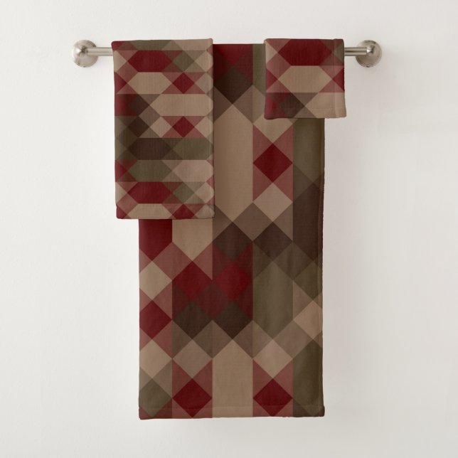 Conjunto De Toalhas Red bronze and olive geometric (Insitu)