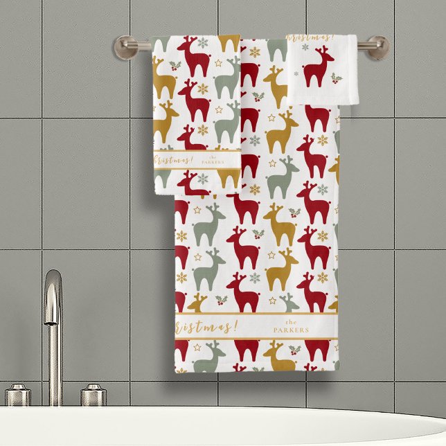 Conjunto De Toalhas Red Christmas Reindeer Pattern#12 ID1009 (Criador carregado)