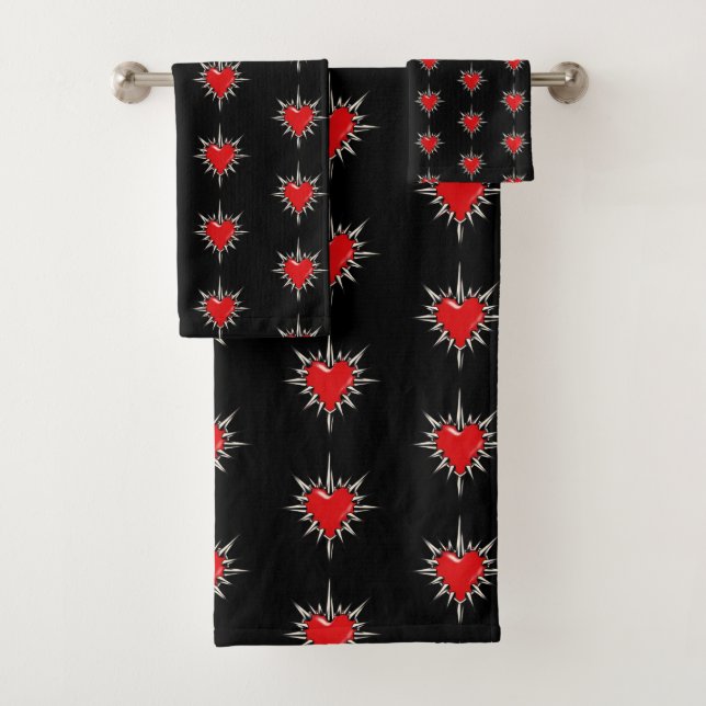 Conjunto De Toalhas Red Chrome Spiked Heart Sigil Towel Set (Insitu)