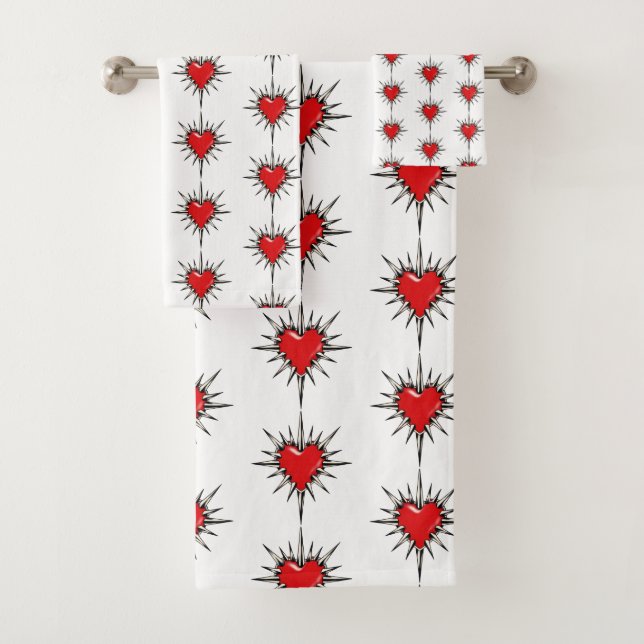 Conjunto De Toalhas Red Chrome Spiked Heart Sigil Towel Set (Insitu)