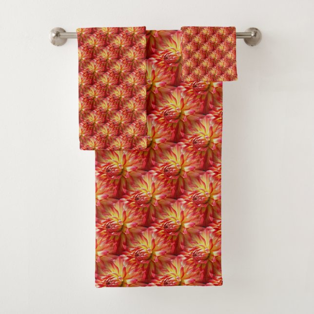 Conjunto De Toalhas Red Dahlia Flower Nature Patterno (Insitu)