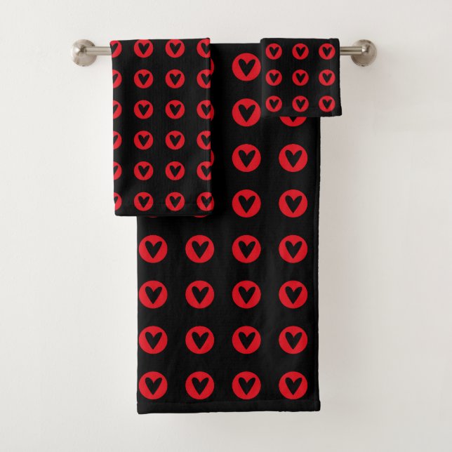 Conjunto De Toalhas Red Emblem Heart Pattern on Deep Black (Insitu)