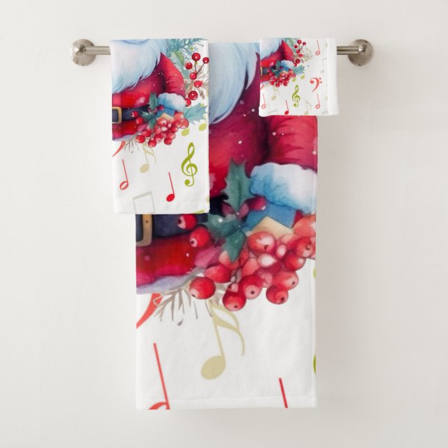 Conjunto De Toalhas Red Green Music Notes e Papai Noel (Insitu)