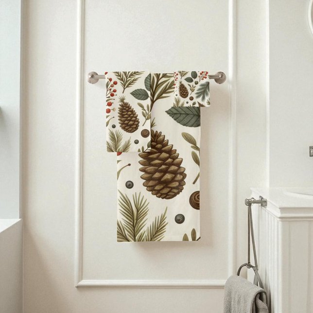 Conjunto De Toalhas Red Green Pine e Berry Holiday Botânico (Criador carregado)