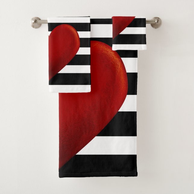 Conjunto De Toalhas Red Heart Black White Stripes (Insitu)