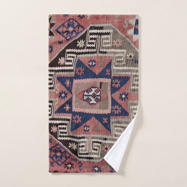 Conjunto De Toalhas Red Kilim Rug Oriental Antiquado (Toalha de mão)