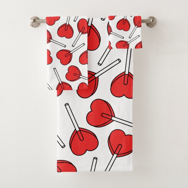 Conjunto De Toalhas Red Lollipops, Heart Lollipops, Lollipop Pattern (Insitu)