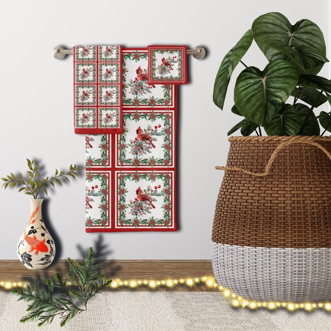 Conjunto De Toalhas Red Mockingbird Poinsettia Fronteiras Vermelhas (Criador carregado)
