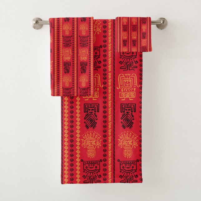Conjunto De Toalhas Red Native Patterno Étnico Tribe Boho Cultura (Insitu)