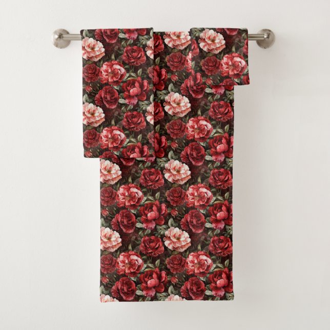 Conjunto De Toalhas Red Pink Rose Flowers   (Insitu)