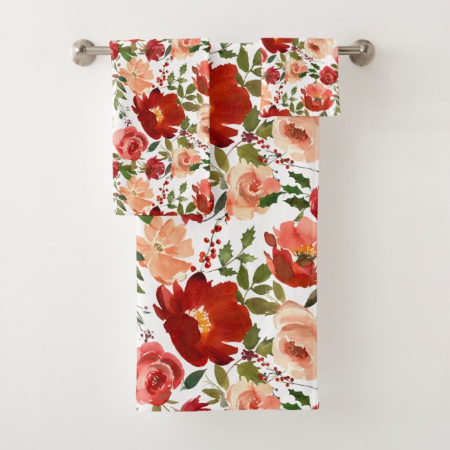 Conjunto De Toalhas Red Pink Roses Poppies Trendy Girly (Insitu)