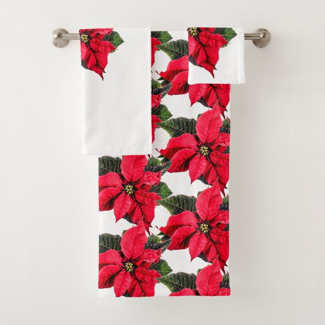 Conjunto De Toalhas Red Poinsettia Christmas Floral (Insitu)