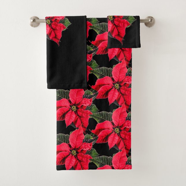 Conjunto De Toalhas Red Poinsettia no Natal Negro Floral (Insitu)