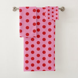 Conjunto De Toalhas Red Polka Dots on Pink