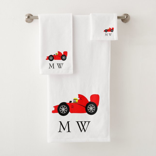 Conjunto De Toalhas Red Racing Car Design Monogrammed (Insitu)