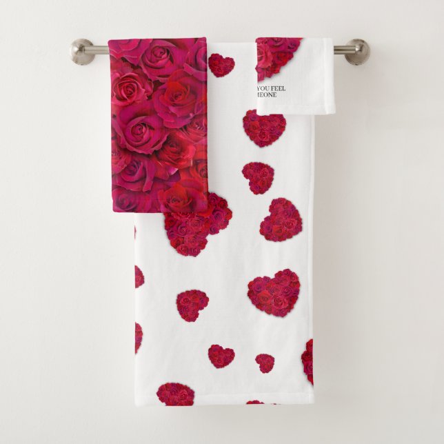 Conjunto De Toalhas Red Rose Heart Romantic Floral Custom Text (Insitu)