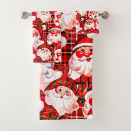 Conjunto De Toalhas Red Vintage Santa Claus Tartan Xadrez Natal