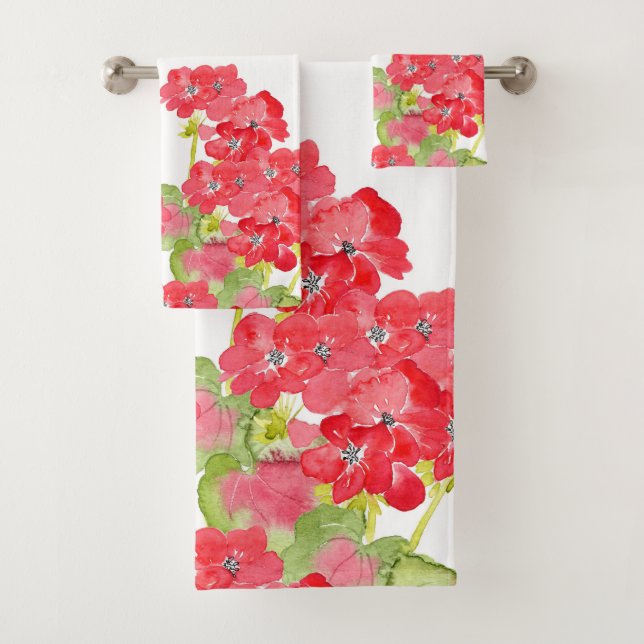 Conjunto De Toalhas Red Watercolor Geraniums (Insitu)
