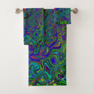 Conjunto De Toalhas Redemoinho Abstrato Azul Marmorizado e Água-Marinh