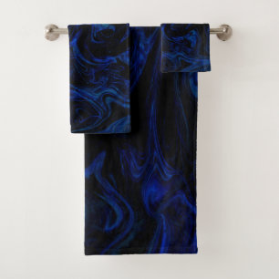 Conjunto De Toalhas Redemoinho Azul Preto Abstrato Fumê Legal