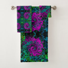 Conjunto De Toalhas Redemoinho de Arte Líquida Abstrata Magenta Ousada