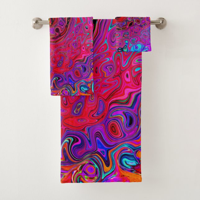 Conjunto De Toalhas Redemoinho Líquido Abstrato Trippy Vermelho e Roxo (Insitu)