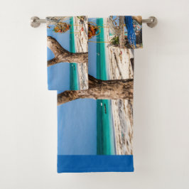 Conjunto De Toalhas Redes de pesca que secam na praia