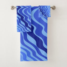 Conjunto De Toalhas Refletor Blue Waves Moderna Design abstrato