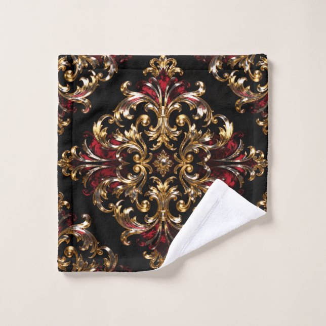 Conjunto De Toalhas Regal Noir Pattern | Gold Scrollwork & Crimson (Pano de lavar)