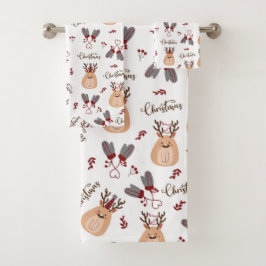 Conjunto De Toalhas Reindeer de Natal e Mittens