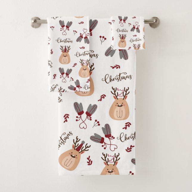 Conjunto De Toalhas Reindeer de Natal e Mittens (Insitu)
